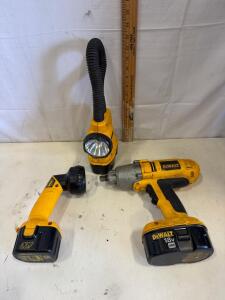 DEWALT DW059 18V Cordless Impact Wrench w/ 2 Batteries, Flexible & Standard Flashlights