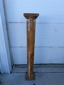 Classic Fluted Wooden Column Pedestal, Approx 4.5 ft Tall, Square Top/Base, Salvaged Architectural