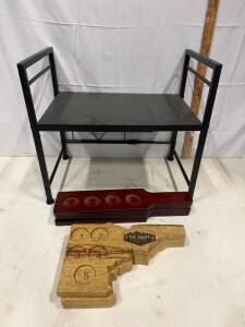Small Black Metal Utility Bench 24&rdquo;x10&rdquo; w/ Two Wooden Drink Flight Paddles (4-Glass & 5-Glass)