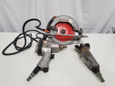 RIDGID Corded Magnesium Electric Circular Saw, Pneumatic Impact Wrench, and Alltrade Die Grinder