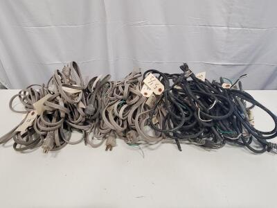 Lot of 20&ndash;30 Used Power Cords, 4&ndash;8 ft, Mixed 3-Prong and 2-Prong Plugs