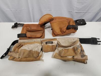 Husky and Leather Tool Belt Set with Multiple Pouches and Hammer Holders