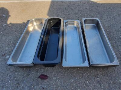 Set of 4 Steam Table Fish Pans &ndash; Stainless Steel & Polycarbonate, 4" Deep, 5.4 Qt Capacity