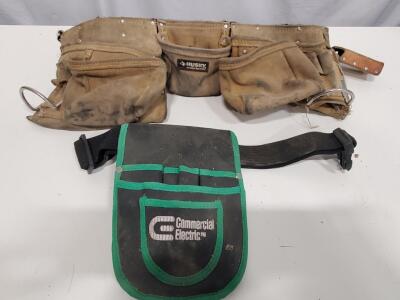 Husky Leather Construction Tool Belt & Commercial Electric Pouch, Multi-Pocket, Hammer Loop