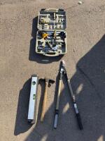 Multi-Purpose Hand Tool Kit with Case: Screwdrivers, Tape, Level, Hammer, Loppers, Adjustable Wrench