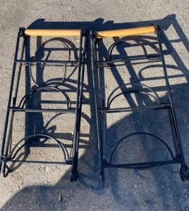 Folding Metal & Wood Wine Rack, 3-Bottle Capacity, Set of 2, Black Steel & Wood Handle