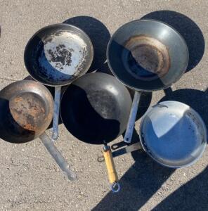 Seasoned - Carbon Steel Woks and Frying Pans, 10&ndash;14 Inches, Steel and Wooden Handles