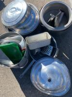 Commercial Cookware Set: 3 Large Stockpots with Lids, 2 Metal Wash Bins, Assorted Accessories - 3