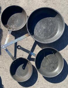 Set of 4 Commercial Fry Pans/Skillets &ndash; Approx. 8" to 14" Diameters, Riveted Handles