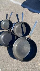 Set of 4 Commercial Aluminum Fry Pans, 8" 10" 12" 14" Sizes, Metal Handles, Oven Safe