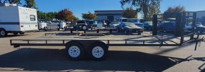 Tandem Axle Flatbed Utility Trailer, 18 ft Deck, 7,000 lbs GVWR, Ramp Gate, Steel/Wood