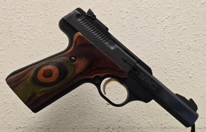 Browning Buck Mark .22 LR Pistol, 5.5" Barrel, Custom Laminate Grips, Gold Trigger - 655NX26689