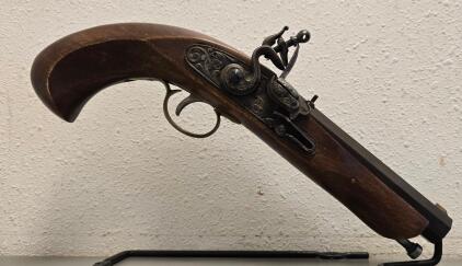 Flintlock Kentucky Pistol Reproduction, .45 Cal, 10" Barrel, Ornate Engraving