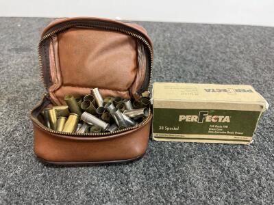Perfecta .38 Special 158 Grain FMJ Ammo (43 Rounds) + 45 Spent Brass, Heddon Pouch Included