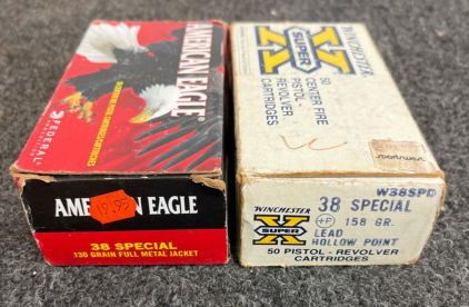 Winchester Super-X 158gr LHP & American Eagle 130gr FMJ .38 Special Ammunition, 2 Boxes, 100 Rounds