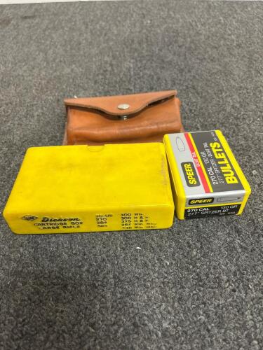 Dickson Large Rifle Cartridge Box, Speer 270 CAL 130GR Bullets, Leather Pouch &ndash; Multi-Caliber