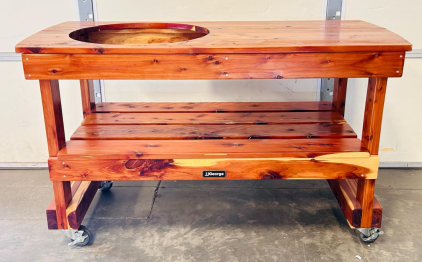 JJGeorge Cedar Grill Table For Large Kamado Grills, 54"x24.5"x32", Includes Cover