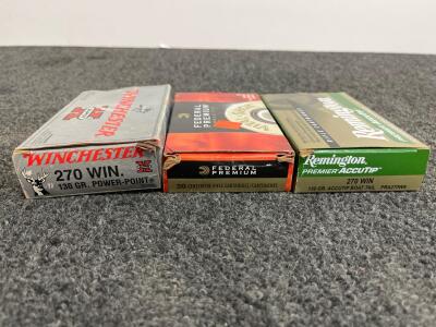 Winchester, Federal, Remington .270 Win 130 gr, 20rd Ammo Boxes, Brass & Nickel Cases