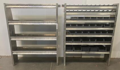 (2) Heavy-Duty Metal Bin Shelving Units with 6 Shelves and Removable Bins