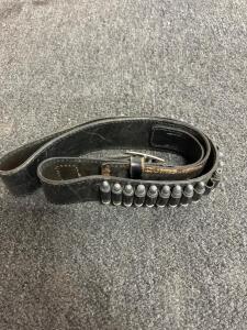 Black Leather Cartridge Belt .38 Special 24 Loops w/ .38 SPL Ammo, Fits Single Action Revolver