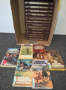 Louis L'Amour 19 Book Lot: Bantam Leatherette Hardcovers, Assorted Paperbacks, Western Stories (Shelf A)