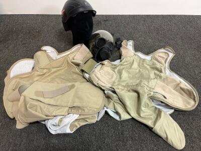 Simunition FX-9003 Training Helmet, 2x Body Armor Vests, Gas Mask Set - France, Tan, Randomly selected, inspect in person(A)