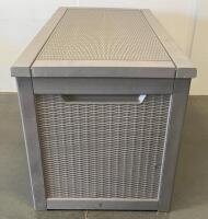 110-Gallon Gray Rattan-Style Plastic Deck Box with Lockable Lid and Hydraulic Hinges - 6
