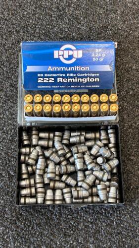PPU 222 Remington 50gr SP Rifle Ammunition (20 Rounds) & Cast Lead SWC Bullets