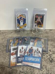 NBA Basketball Card Lot: Curry, Nowitzki, Davis, Westbrook, Teamwork & Inserts, 9 Sleeved Cards