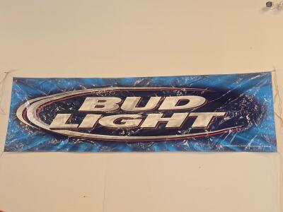 Bud Light Vinyl Banner 8 ft x 2.5 ft Blue Logo 2007 Anheuser-Busch Bar Advertising (SHELF B)