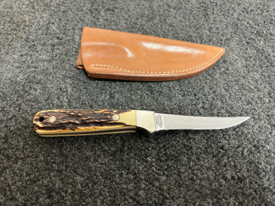 Schrade Uncle Henry 164 Fixed Blade Hunting Knife Staglon Handle w/ Leather Sheath USA