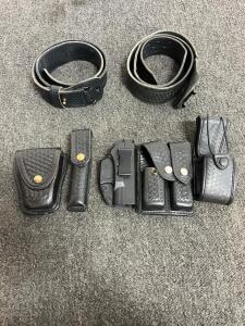 Black Basketweave Law Enforcement Duty Belt Set, 2 Belts, 7 Pouches, Universal Holster (e)