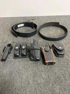 Police Duty Belt Set, Black Basket-Weave, with Holster, Magazine, Cuff, Radio & Flashlight Holders (d)