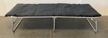 Folding Camp Cot Blue with Metal Frame, 75"x30", Black Mattress Pad Included