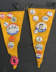 Vintage U.S. Political Campaign Button Collection Featuring Nixon, Reagan, and Apollo 11 on Felt Banners