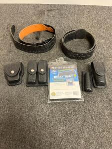Law Enforcement Basketweave Leather Duty Belt Set w/ Pouches & Concealed Carry Belly Band S-M (A)