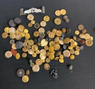 Large Vintage U.S. Military Uniform Button Lot &ndash; Navy, Army, Brass & Black, Scovill & Waterbury