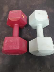Signature Series 10 lb Hex Dumbbells Pair, Vinyl Coated, Red & Blue, Anti-Roll Design