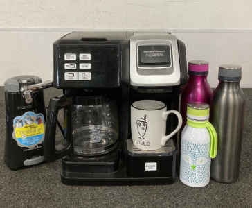 Hamilton Beach Coffee Maker, Hamilton Beach Can Opener, and Assorted Kitchenware