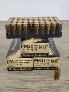 Sellier & Bellot 9mm Luger 115gr FMJ Ammunition, 150 Rounds, Factory New