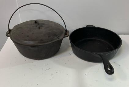 Vintage Cast Iron Dutch Oven (5.5 qt) & Skillet (10.5") Set with Bale Handle and Lid