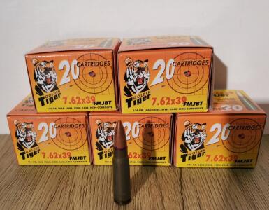 Golden Tiger 7.62x39mm FMJBT 124gr Steel Case Ammo, 100 Rounds, Russian, Non-Corrosive