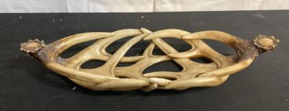 Handcrafted Interlocking Deer Antler Decorative Bowl, Approx. 21"x8", Rustic Centerpiece Tray ( H )