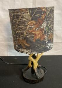 Mossy Oak Antler Table Lamp with Camouflage Shade, 14" Height, Resin Base, Rustic Decor ( Works ) (H)
