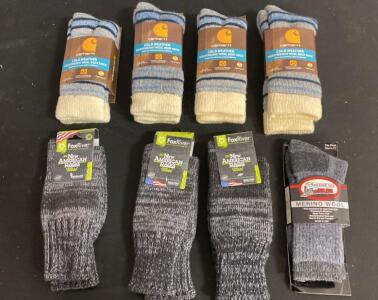 Carhartt, Fox River, and Railroad Merino Wool Cold Weather Boot Socks Lot - US Made, 8 Pairs ( H )