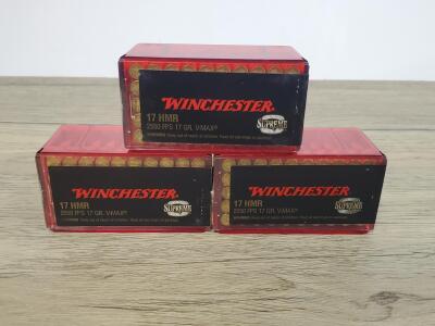 Winchester Supreme 17 HMR 17 gr V-MAX, 2550 FPS, 50-Round Factory Sealed Box Ammo Total Round Count 150