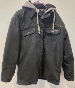 Dickies Hooded Work Jacket, Large (42-44), Black, Poly/Cotton Shell, RN 213218, Zip & Snap Front