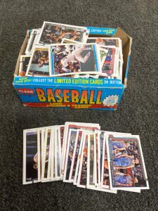 Assorted Baseball and Basketball Trading Cards in 1990 Fleer Box