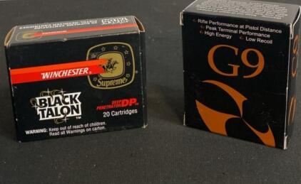 Winchester Black Talon .40 S&W 180gr SXT & G9 Defense 80gr EHP Ammo, 20rds Each, Boxes