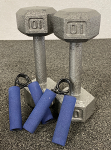 Pair of 10 Lb Weights and Hand Exercisers